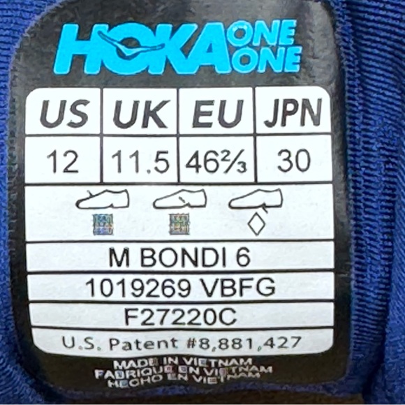 Hoka One One Men's Bondi 6 Running Sneakers Size 12. Gray/ blue color-way. - Picture 8 of 9